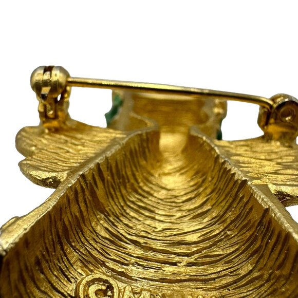 Vintage Gold Tone Angel Brooch With Red Rhinestones Accents Floral Details - Picture 7 of 9